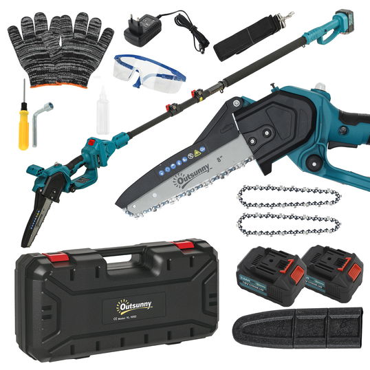 Outsunny Mini troncăouă uzdingțăță 8 polec 6000mAh 580W elăguęu un fil pour branches și jardin perche telescopique bleu | Aosom Romania
