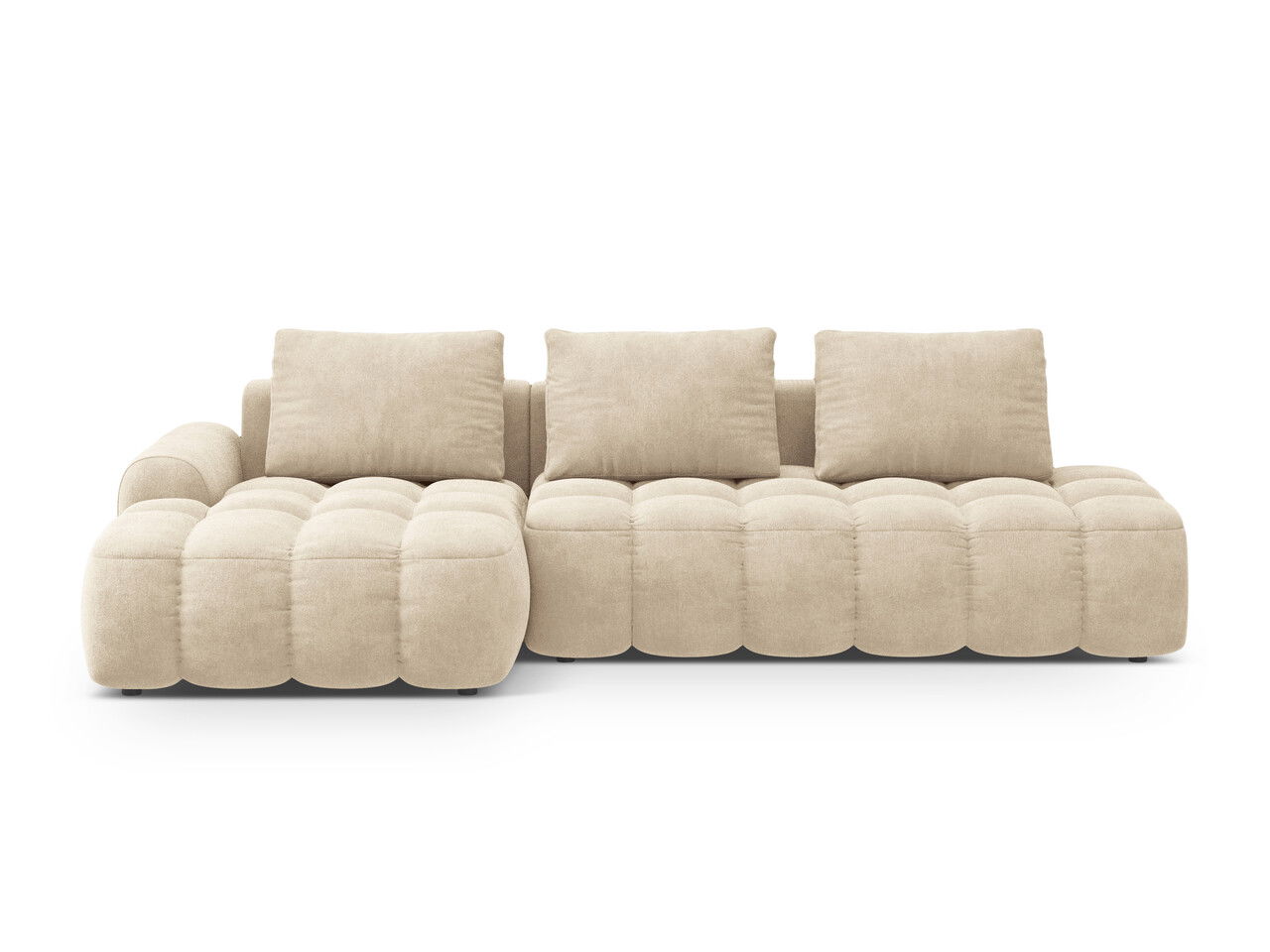 Coltar extensibil stanga 3 locuri, Linz, Cosmopolitan Design, 275x142x84 cm, cotiera dreapta, catifea, bej deschis