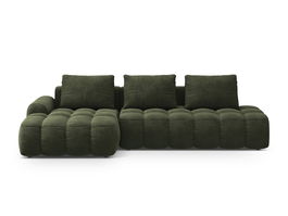 Coltar extensibil stanga 3 locuri, Linz, Cosmopolitan Design, 275x142x84 cm, cotiera dreapta, catifea, verde