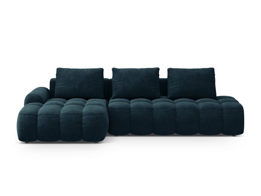 Coltar extensibil stanga 3 locuri, Linz, Cosmopolitan Design, 275x142x84 cm, cotiera dreapta, catifea, albastru petrol inchis