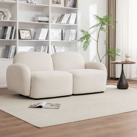 Canapea modulara 2 locuri Helmi, Homla, 184x87x73 cm, MDF/metal/poliester, ecru