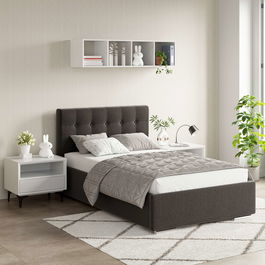 Pat tapitat copii GEORGIA Clasic, 90x200, H107, somiera, Stofa Gri Inchis