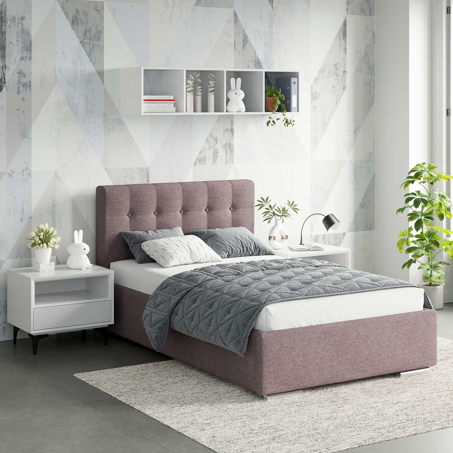 Pat tapitat copii GEORGIA Clasic, 90x200, H107, somiera, Stofa Mov Lila V60