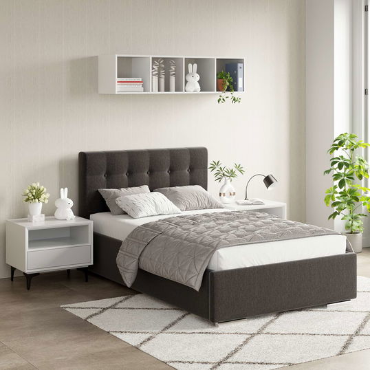 Pat tapitat de o persoana GEORGIA Clasic, 120x200, H107, somiera, Stofa Gri Inchis