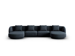 Coltar panoramic 5 locuri, Tulum, Cosmopolitan Design, 330x156x70 cm, tesatura chenille, albastru regal