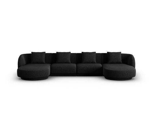 Coltar panoramic 5 locuri, Tulum, Cosmopolitan Design, 330x156x70 cm, tesatura chenille, negru
