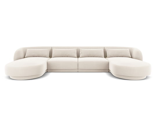 Coltar panoramic 5 locuri, Tulum, Cosmopolitan Design, 330x156x70 cm, catifea, bej deschis