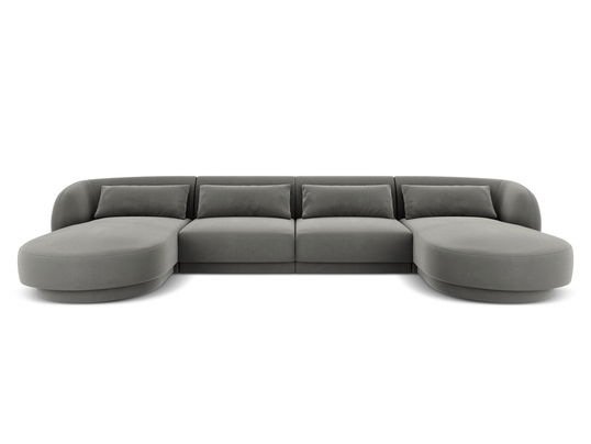 Coltar panoramic 5 locuri, Tulum, Cosmopolitan Design, 330x156x70 cm, catifea, gri deschis