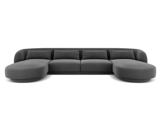 Coltar panoramic 5 locuri, Tulum, Cosmopolitan Design, 330x156x70 cm, catifea, gri