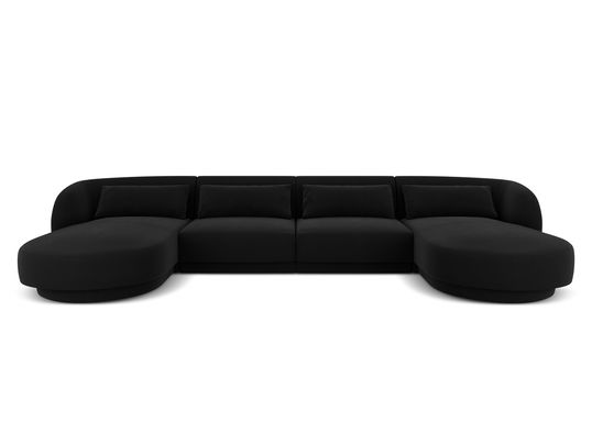 Coltar panoramic 5 locuri, Tulum, Cosmopolitan Design, 330x156x70 cm, catifea, negru