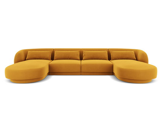 Coltar panoramic 5 locuri, Tulum, Cosmopolitan Design, 330x156x70 cm, catifea, galben