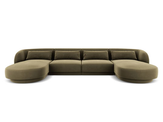 Coltar panoramic 5 locuri, Tulum, Cosmopolitan Design, 330x156x70 cm, catifea, verde