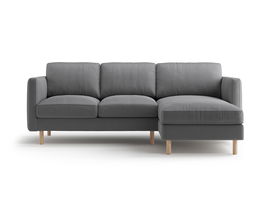 Coltar dreapta 3 locuri, Eden, Micadoni, 223x150x90 cm, catifea, gri