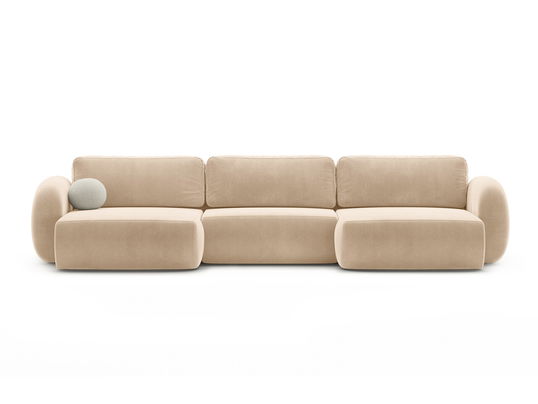 Coltar panoramic extensibil 5 locuri, Tonale, Cosmopolitan Design, 362x149x88 cm, catifea, bej migdala
