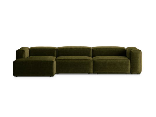 Coltar stanga 4 locuri, Bergamo, Cosmopolitan Design, 344x152x70 cm, catifea chenille raiata, verde