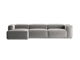 Coltar stanga 4 locuri, Bergamo, Cosmopolitan Design, 344x152x70 cm, tesatura structurata, gri deschis