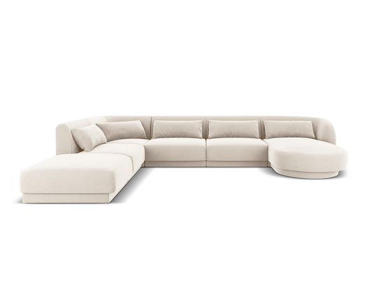 Coltar panoramic stanga 6 locuri, Tulum, Cosmopolitan Design, 330x255x70 cm, catifea, bej deschis