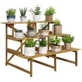 Suport de plante Outsunny cu 3 etaje, pliabil, înalt de 78 cm, stand de flori pentru interior și exterior, raft de plante din lemn, suport de flori cu tăvi, scări de flori pentru sufragerie, balcon grădină, lemn natural | Aosom Romania