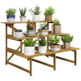 Suport de plante Outsunny cu 3 etaje, pliabil, înalt de 78 cm, stand de flori pentru interior și exterior, raft de plante din lemn, suport de flori cu tăvi, scări de flori pentru sufragerie, balcon grădină, lemn natural | Aosom Romania
