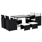 Outsunny Set Mobilier de Grădină încorporabil 8 persoane 9 piese rășină împletită 4 fire imitație răchită Negru Perne detașabile crem | Aosom Romania