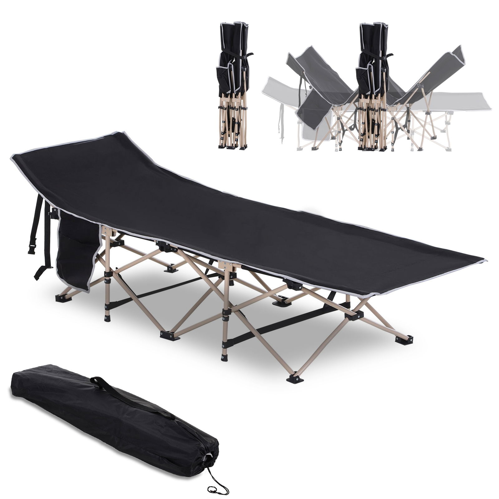 Outsunny Pat pliant, Pat de camping, pliabil, rezistent la intemperii, geantă de transport inclusă, 190 x 68 x 52 cm, Negru | Aosom Romania