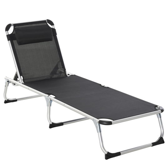 Outsunny Șezlong soare pliabil șezlong de grădină cu pernă de cap șezlong de camping până la 120 kg pentru parcuri în aer liber, grădină, negru | Aosom Romania