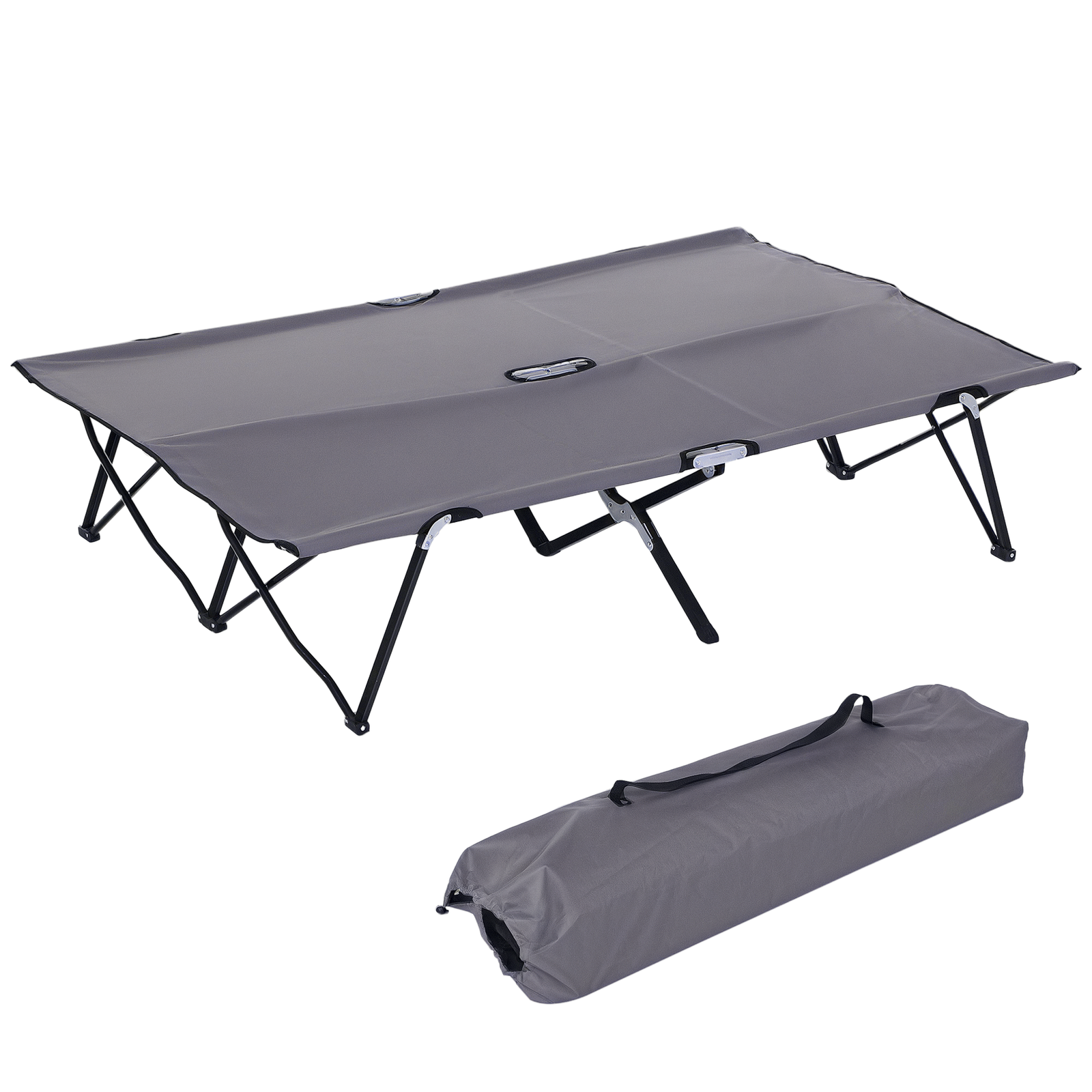 Outsunny Pat de camp pliabil dublu 2 persoane 193 x 125 x 40 cm poliester Oxford metal gri | Aosom Romania