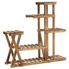 Outsunny Étagère à Fleurs en Bois Supports de Pots Porte Plante Bois 6 rafturi - dim. 98L x 28l x 95H cm - Lemn de Brad tratat carbonizare pentru Interior Grădină Terasă Balcon | Aosom Romania