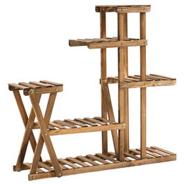 Outsunny Étagère à Fleurs en Bois Supports de Pots Porte Plante Bois 6 rafturi - dim. 98L x 28l x 95H cm - Lemn de Brad tratat carbonizare pentru Interior Grădină Terasă Balcon | Aosom Romania