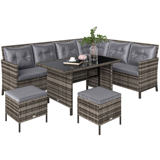 Outsunny Set de mobilier de grădină din PE-Rattan, pentru 5 persoane, Set de lounge din rattan, perne detașabile, Gri + Maro | Aosom Romania