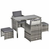 Outsunny Polyrattan Sitzgruppe pentru 4 persoane Essgruppe Gartenset Garnitur cu Pernă, Gri | Aosom Romania
