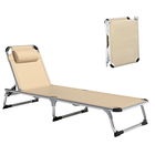 Outsunny Șezlong de plajă, chaise longue pliante cu suport pentru cap, spătar reglabil, aluminiu și textilene, bej | Aosom Romania
