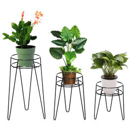 Outsunny Set 3 Suporturi pentru Plante, înălțime 23,5/30/42cm Suporturi pentru Ghivece din Metal, Suporturi pentru Plante pentru Interior și Exterior, Negru | Aosom Romania