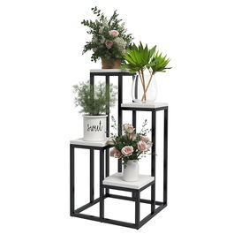Outsunny Raft pentru plante raft pentru flori din metal și lemn, 4 nivele de înălțimi diferite, stil industrial, 34 x 34 x 66 cm | Aosom Romania