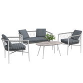 Outsunny Mobilier de grădină, 4 piese, Funcție de leagăn, Perne pentru șezut, Rattan PE, Cadru metalic, Gri | Aosom Romania