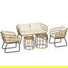 Outsunny Set de mobilier de grădină din răchită, Set de lounge pentru exterior, Stil Boho, Set de 5 piese, 145 x 70 x 78 cm, Crem + Natur + Negru | Aosom Romania