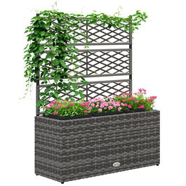 Outsunny Ghiveci pentru plante cu trei bazine 33L din rășină impletită și oțel dim. 84L x 30L x 107H cm | Aosom Romania