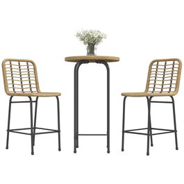 Outsunny Set 3 piese 1 masă rotundă înaltă design boem + 2 tabureți rotunzi cu suport pentru picioare din metal pentru 2 persoane natural | Aosom Romania