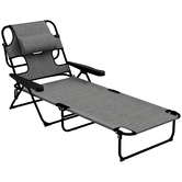 Outsunny Șezlong de grădină pliabil cu spătar reglabil în 4 poziții, orificiu pentru citit și pernă suport cap 72L x 194l x 31H cm Gri | Aosom Romania