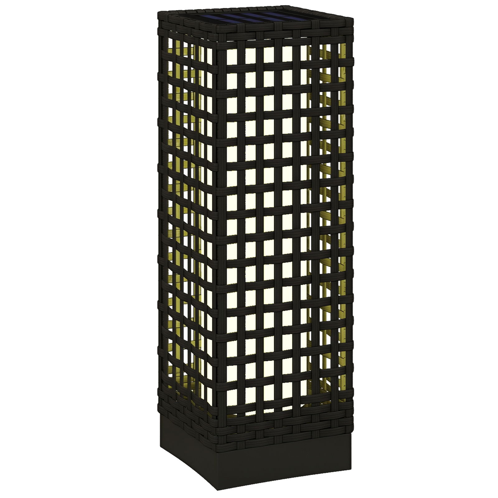 Outsunny Lampă de exterior cu panou solar, activare automată, 8 ore de funcționare, imitație de ratan, oțel, 15,5 x 15,5 x 46 cm, Negru | Aosom Romania