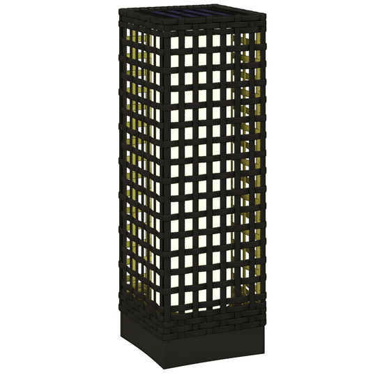 Outsunny Lampă de exterior cu panou solar, activare automată, 8 ore de funcționare, imitație de ratan, oțel, 15,5 x 15,5 x 46 cm, Negru | Aosom Romania