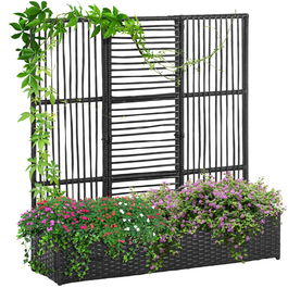 Outsunny Blumenkasten cu grilaj, rezistent la intemperii, Ratan Polyrattan, 103 x 103 x 29 cm, Negru | Aosom Romania