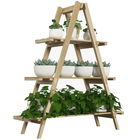 Outsunny Suport pentru Plante Pliabil din Lemn Raft pentru Ghivece cu 3 Nivele cu Cadru în A 100x36x112 cm Natural | Aosom Romania