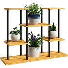 Outsunny Suport plante interior etajeră plantă cu 6 nivele cadru din oțel bază lemn masiv 80 x 24 x 61,5 cm lemn natural | Aosom Romania