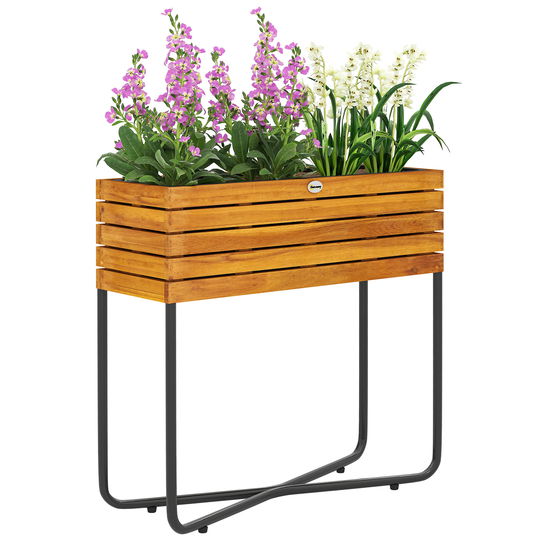 Outsunny Ghiveci cu suport pentru flori găuri de drenaj lemn acacia 62 x 22,5 x 61 cm efect lemn natural | Aosom Romania