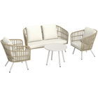 Outsunny Set de mobilier de grădină din poliratan Lounge-Set cu canapea de 2 locuri, fotoliu, masă, perne rezistente la intemperii pentru 4 persoane în culoarea Khaki | Aosom Romania