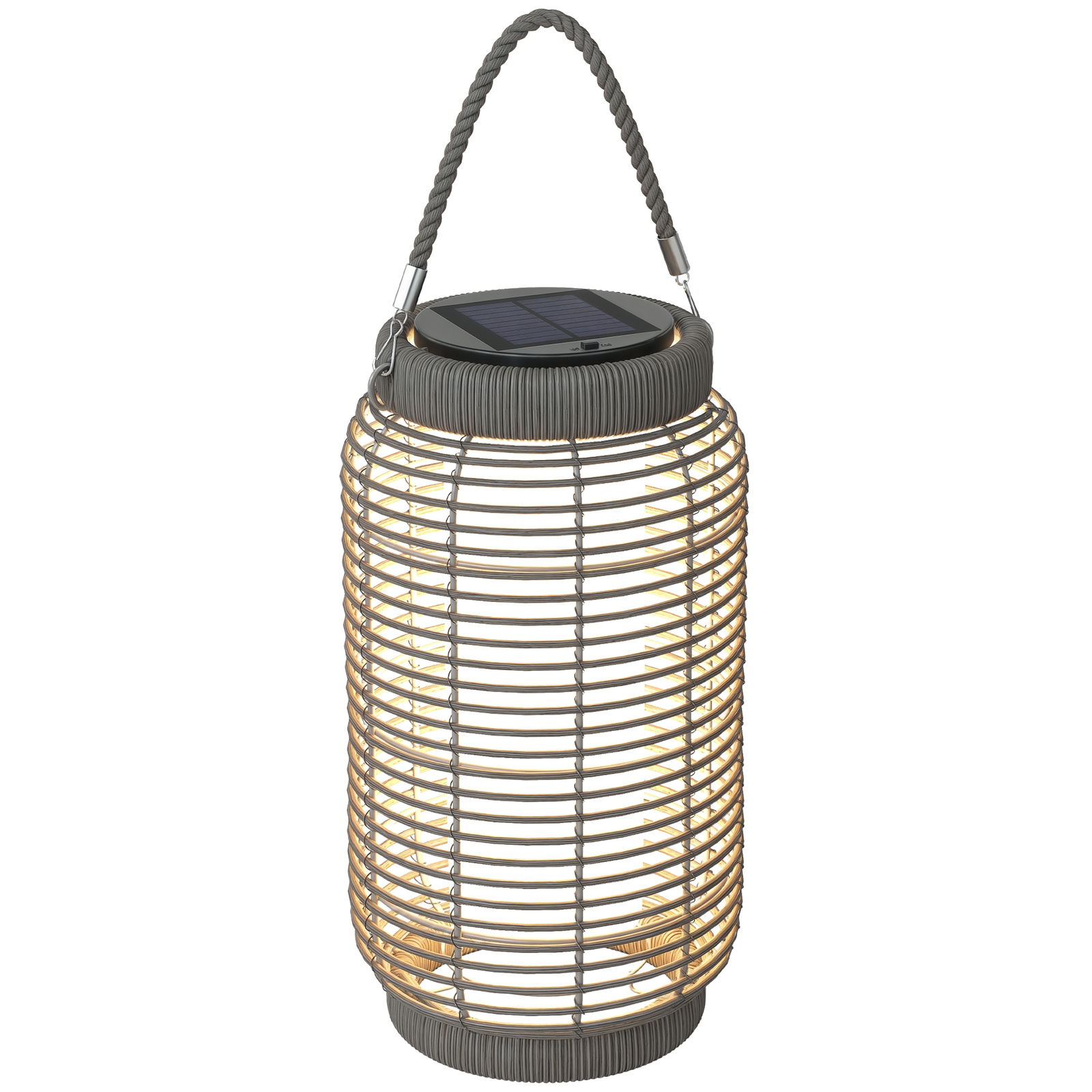 Outsunny Lampadaire d'extérieur solaire en rășină imitată în țesătură luminaire LED de jardin en oțel cu pornire/oprire automată gri | Aosom Romania