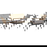 Outsunny Set de mobilier de grădină din rătan Set de lounge cu canapea dublă, fotoliu, masă cu geam, perne pentru 4 persoane, Gri închis+Galben | Aosom Romania