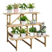 Outsunny Stand de plante cu 3 etaje, suport pliabil de flori de 78 cm înălțime pentru interior și exterior, raft de plante din lemn, suport pentru ghivece cu tăvi, scară de flori pentru sufragerie, grădină balcon, lemn natural | Aosom Romania
