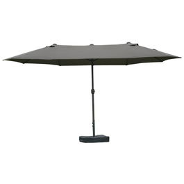 Outsunny Umbrelă de grădină exterioară, umbrelă dublă rectangulară 4,6L x 2,7l x 2,4H m cu deschidere și închidere cu manivelă, saci de greutate și bază incluse, pentru balcon, piscină, gri | Aosom Romania